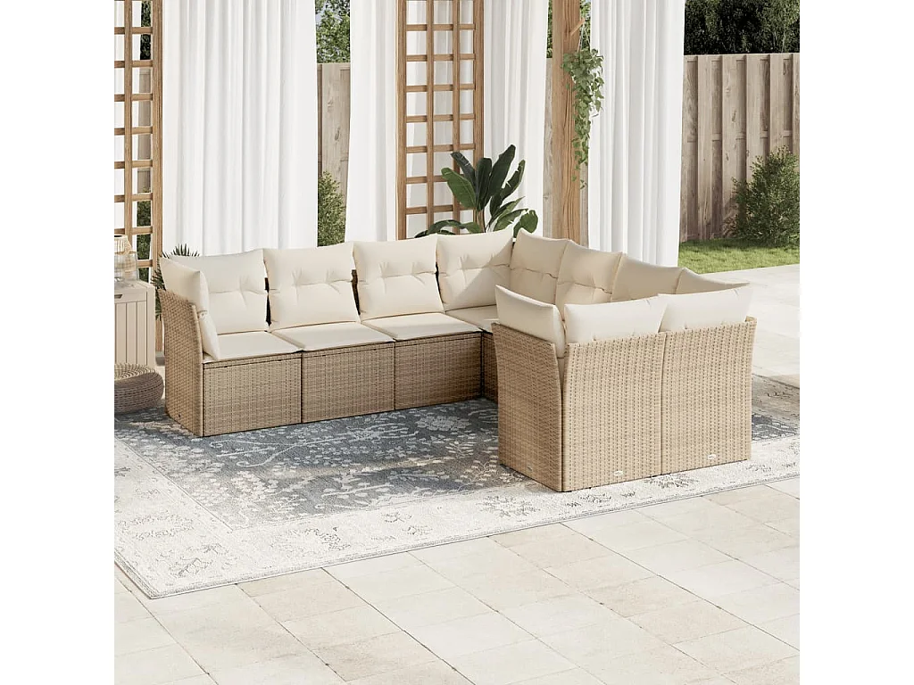 Salon de jardin avec coussins 8 pcs beige résine tressée
