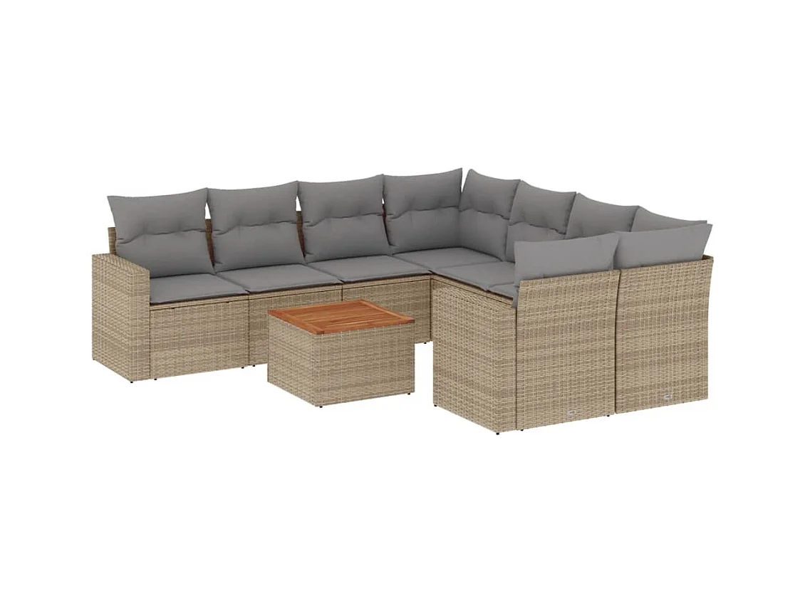 Salon de jardin avec coussins 9 pcs beige résine tressée