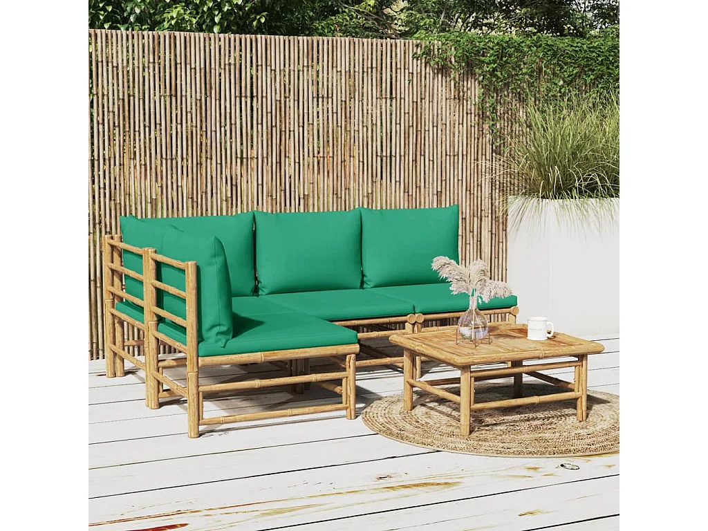 Salon de jardin 5 pcs avec coussins vert bambou