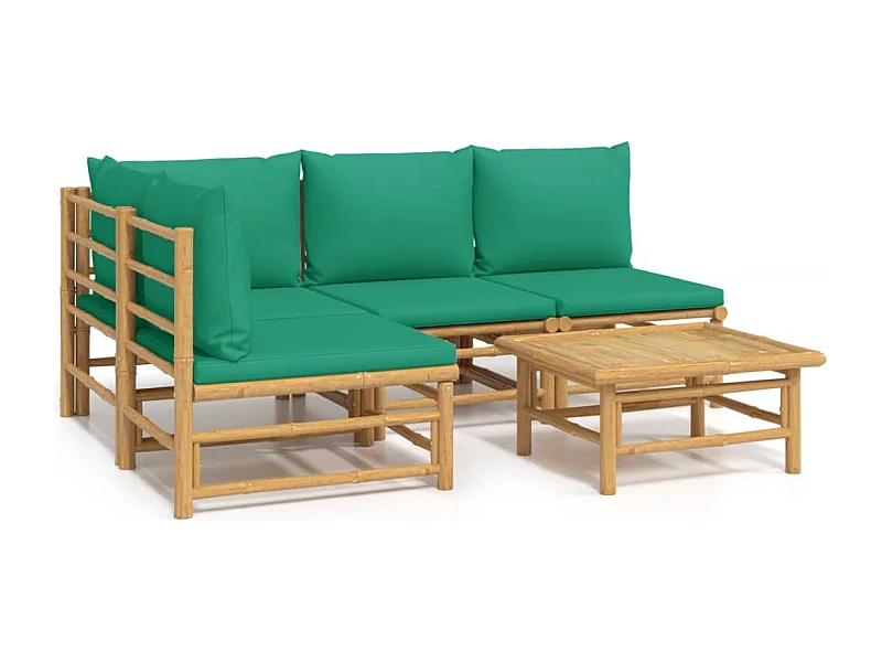 Salon de jardin 5 pcs avec coussins vert bambou