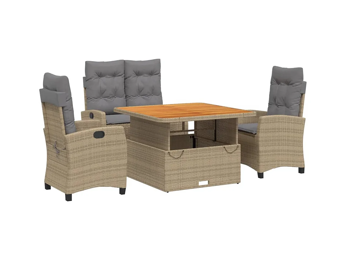 Ensemble à manger de jardin coussins 4 pcs beige résine tressée