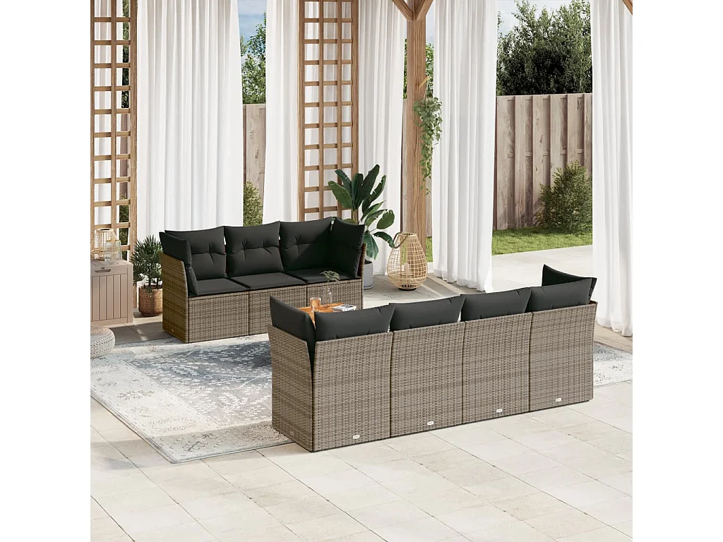 Salon de jardin 8 pcs avec coussins gris résine tressée