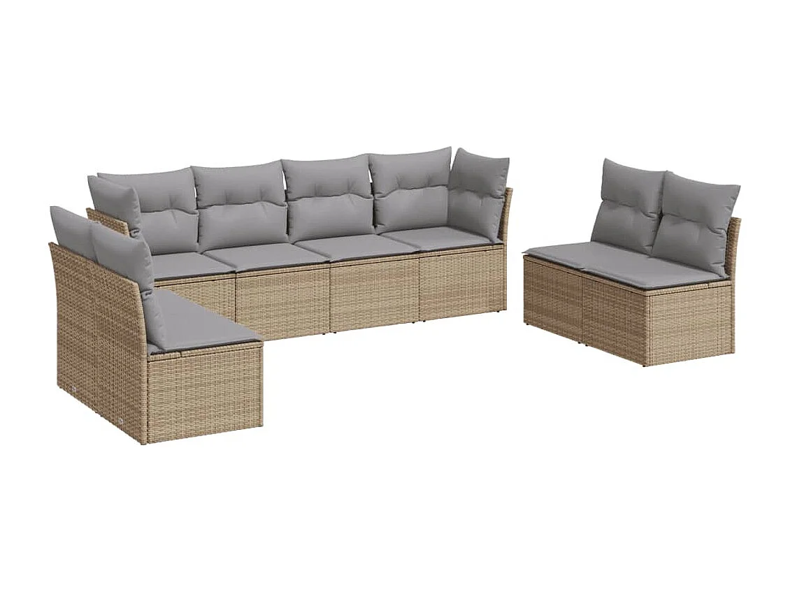 Salon de jardin avec coussins 8 pcs beige résine tressée