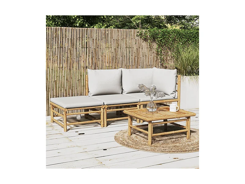 Salon de jardin 3 pcs avec coussins gris clair bambou