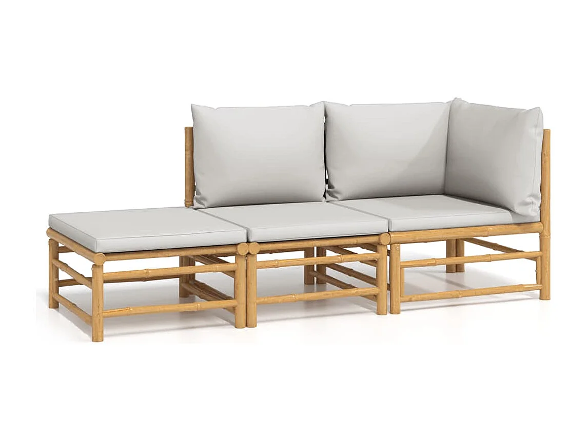 Salon de jardin 3 pcs avec coussins gris clair bambou