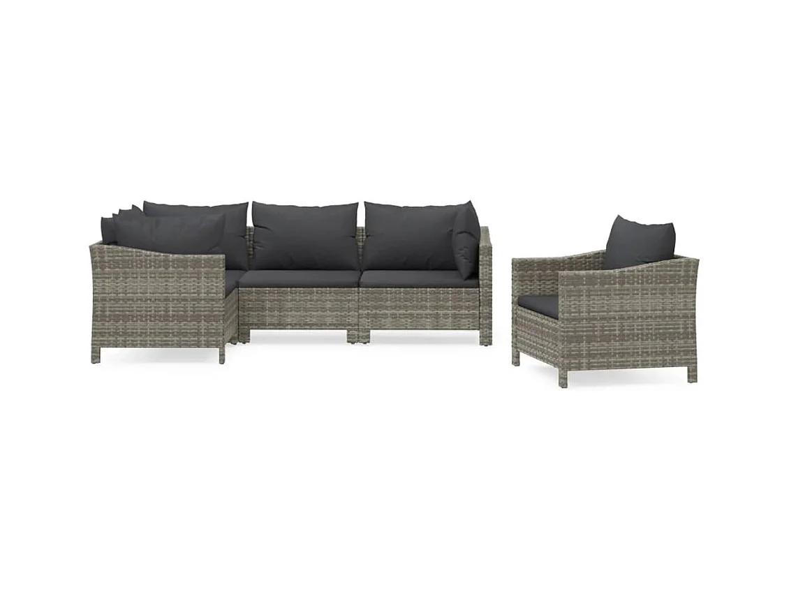 Salon de jardin 5 pcs avec coussins Gris Résine tressée