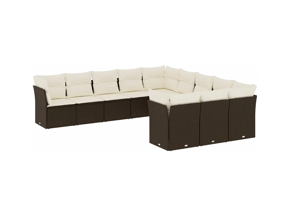 Salon de jardin et coussins 11 pcs marron résine tressée