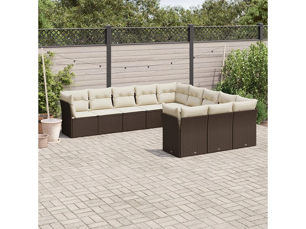 Salon de jardin et coussins 11 pcs marron résine tressée