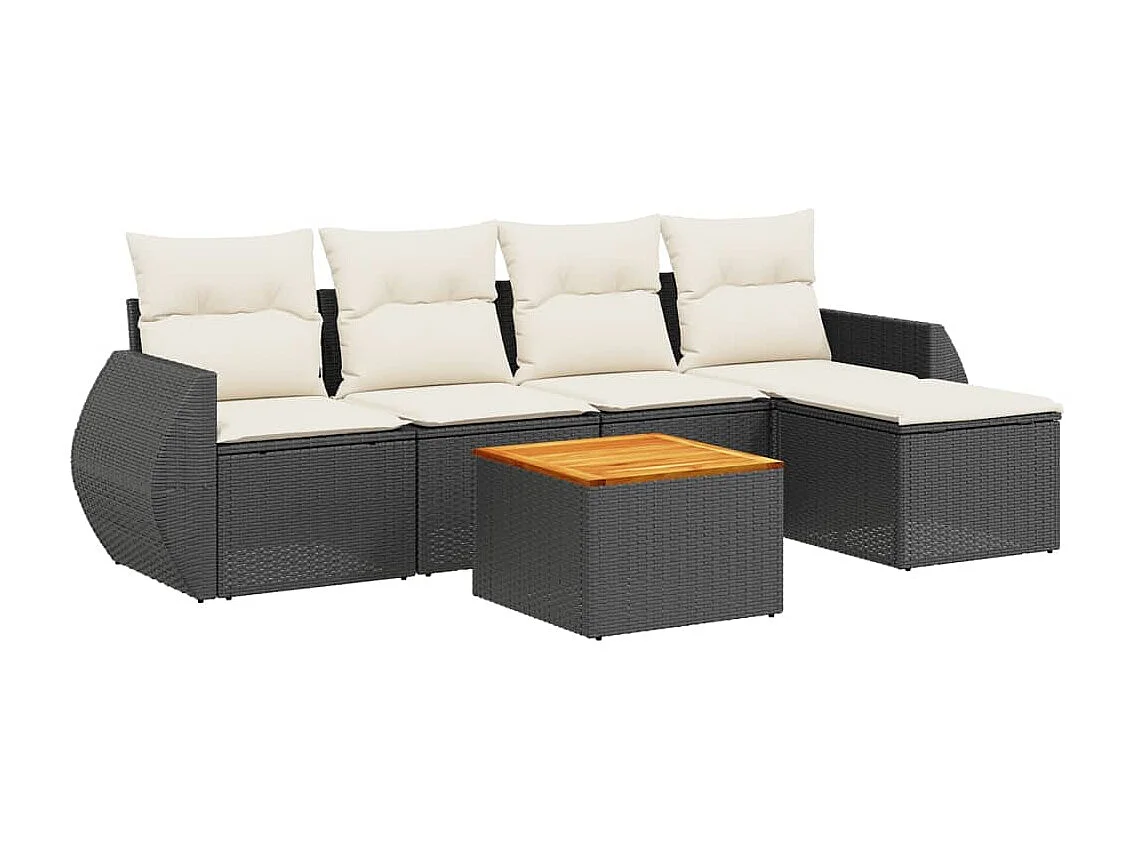 Salon de jardin 6 pcs avec coussins noir résine tressée