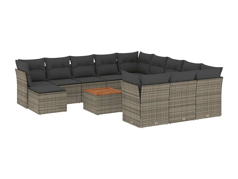 Salon de jardin avec coussins 13 pcs gris résine tressée