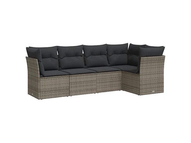 Salon de jardin 5 pcs avec coussins gris résine tressée