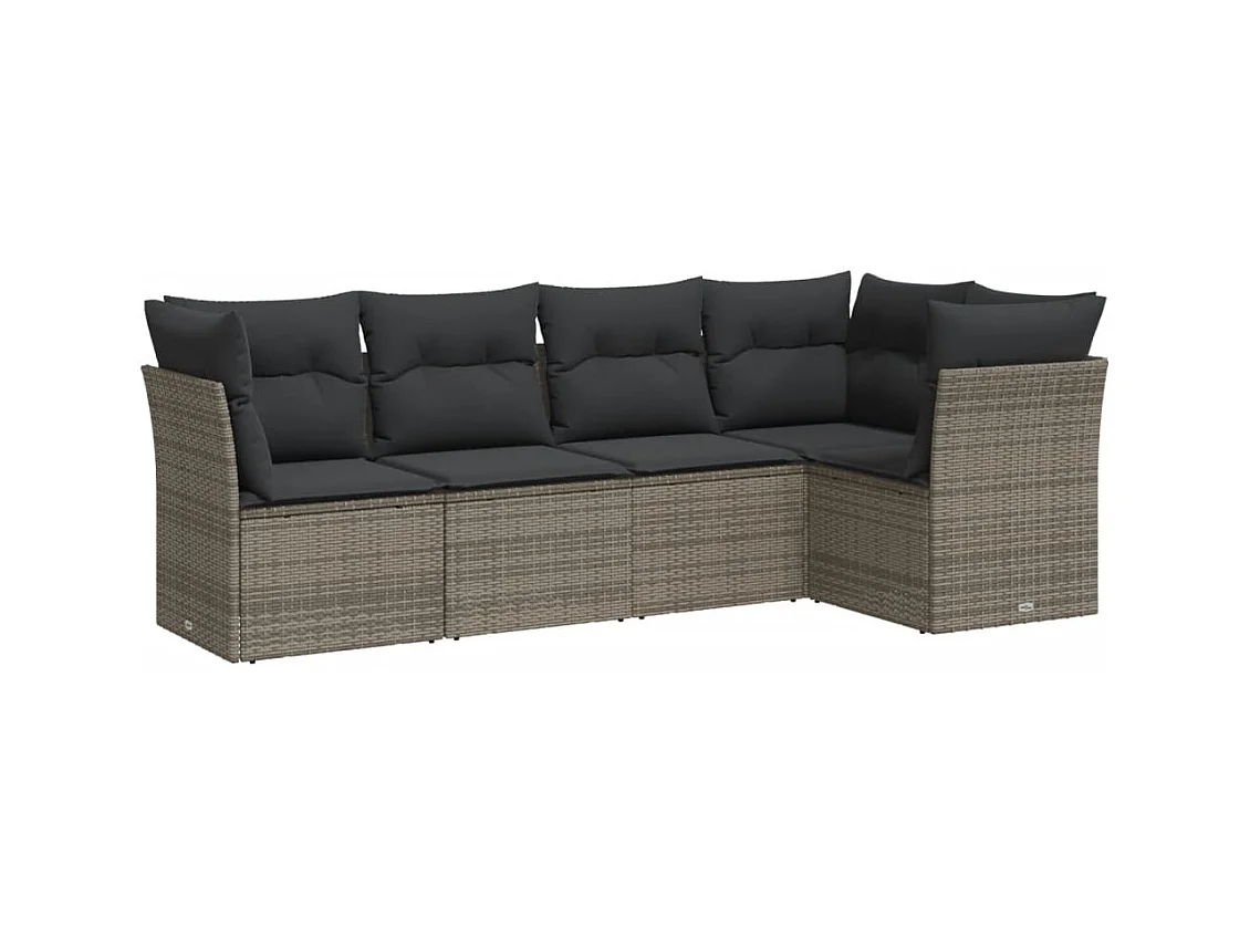 Salon de jardin 5 pcs avec coussins gris résine tressée