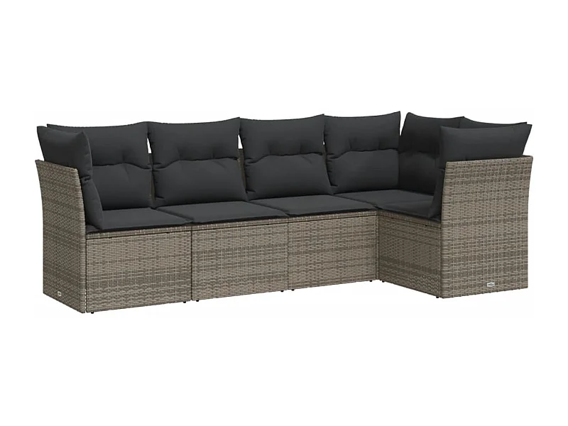 Salon de jardin 5 pcs avec coussins gris résine tressée