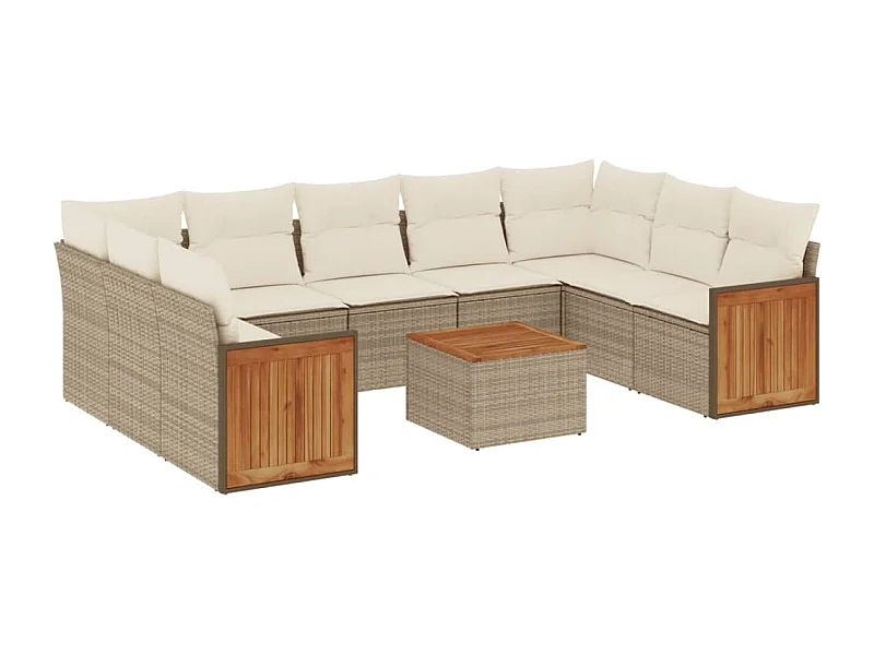 Salon de jardin avec coussins 10 pcs beige résine tressée