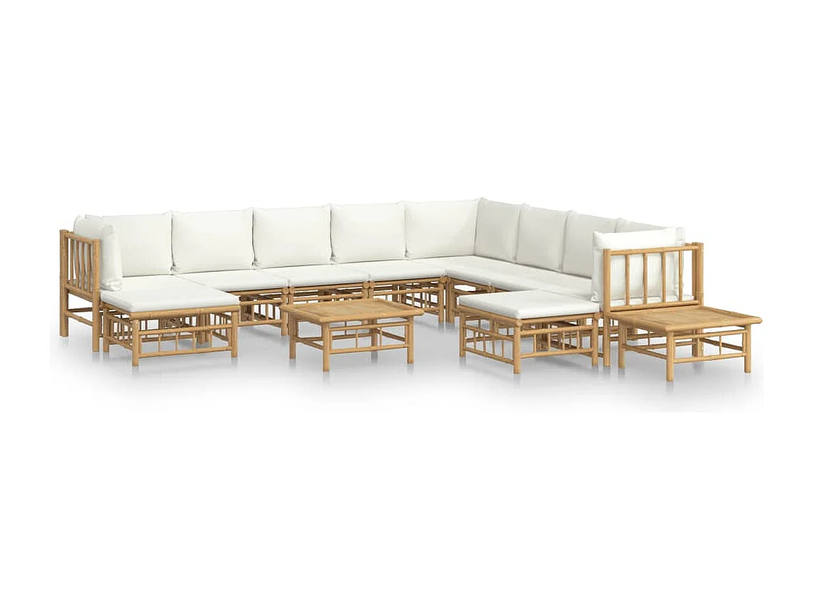 Salon de jardin 12 pcs avec coussins blanc crème bambou
