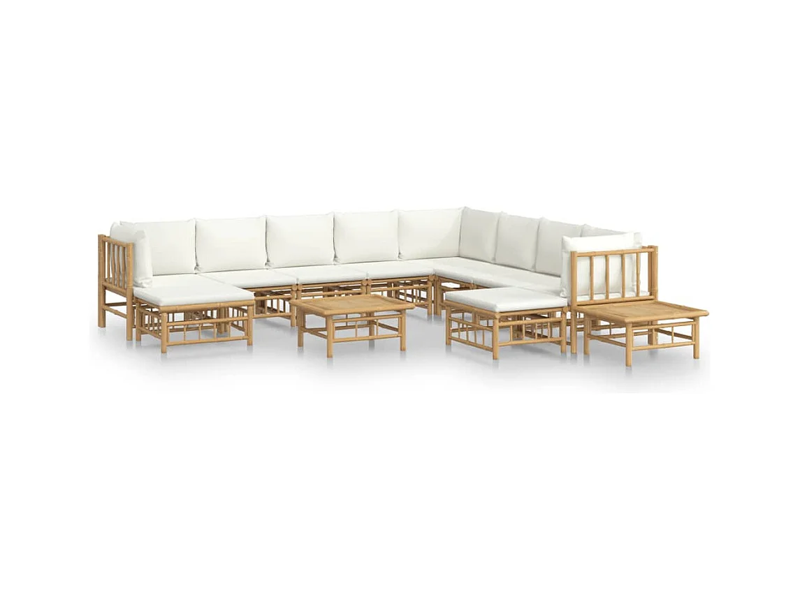 Salon de jardin 12 pcs avec coussins blanc crème bambou