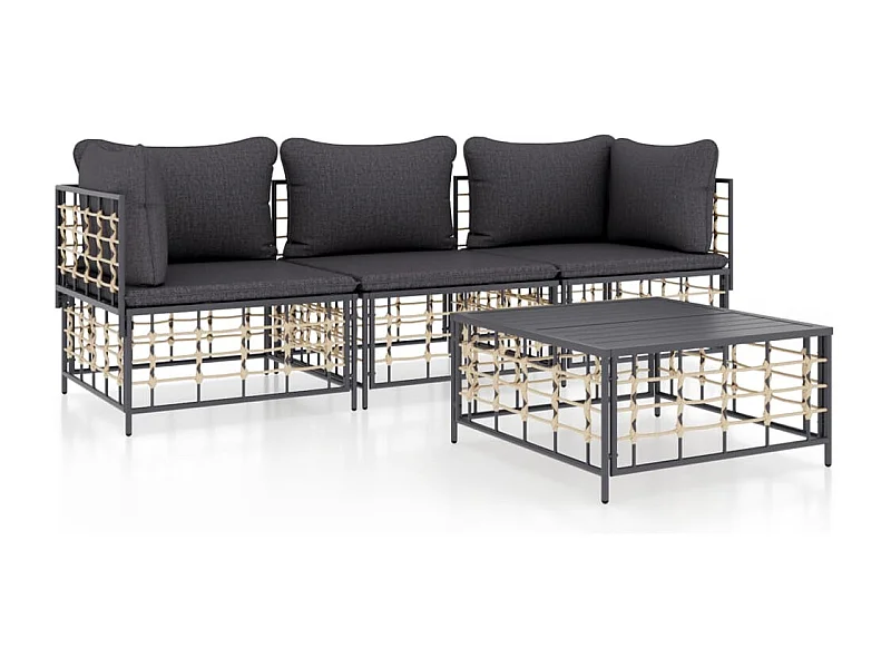 Salon de jardin 4 pcs avec coussins anthracite résine tressée
