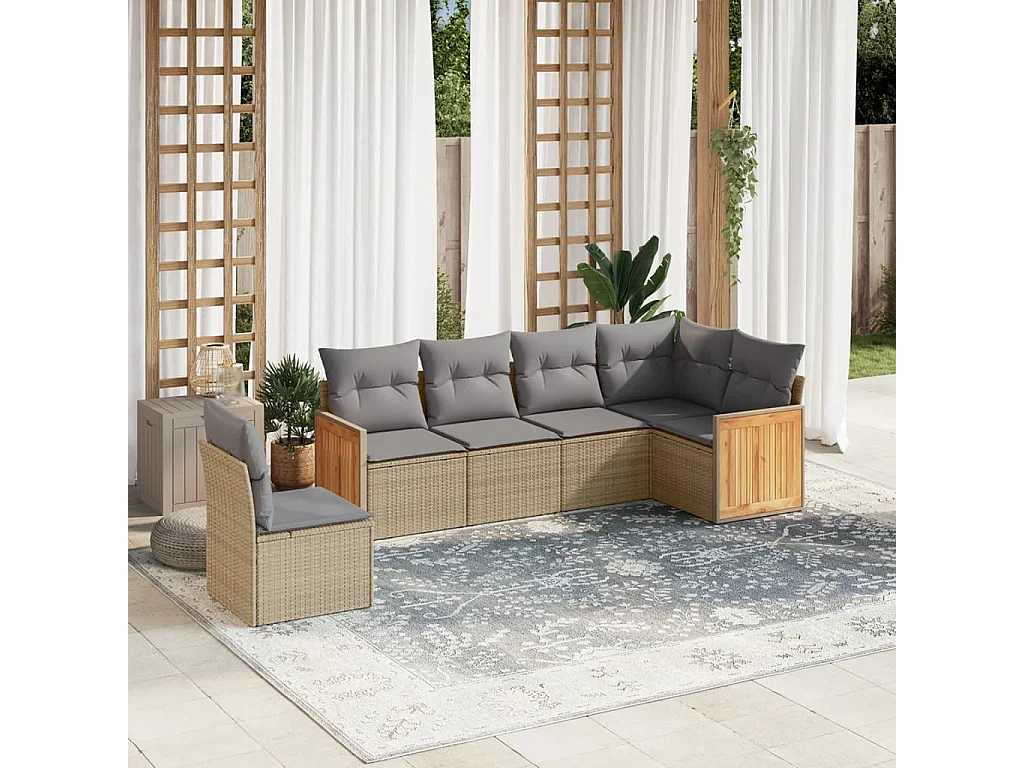 Salon de jardin avec coussins 6 pcs beige résine tressée