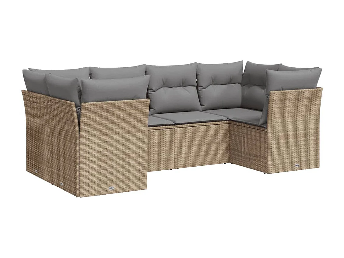 Salon de jardin avec coussins 6 pcs beige résine tressée