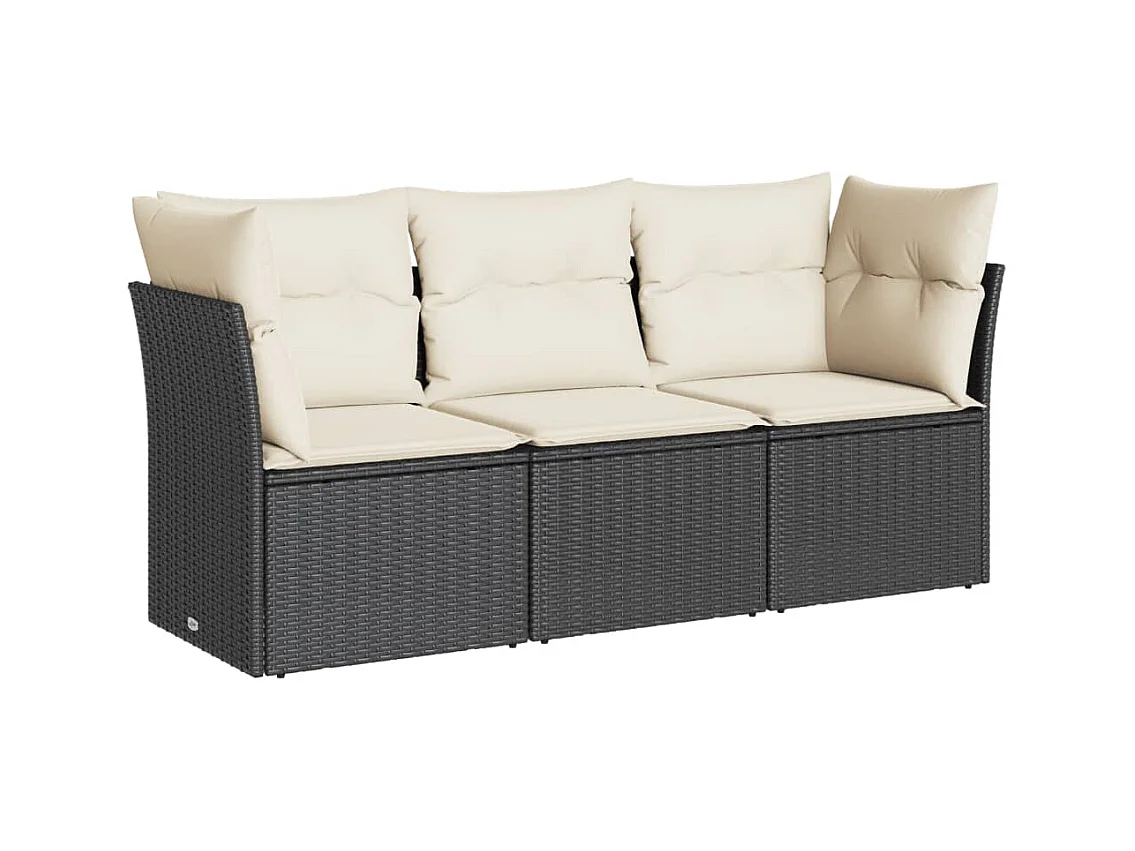 Salon de jardin 3 pcs avec coussins noir résine tressée
