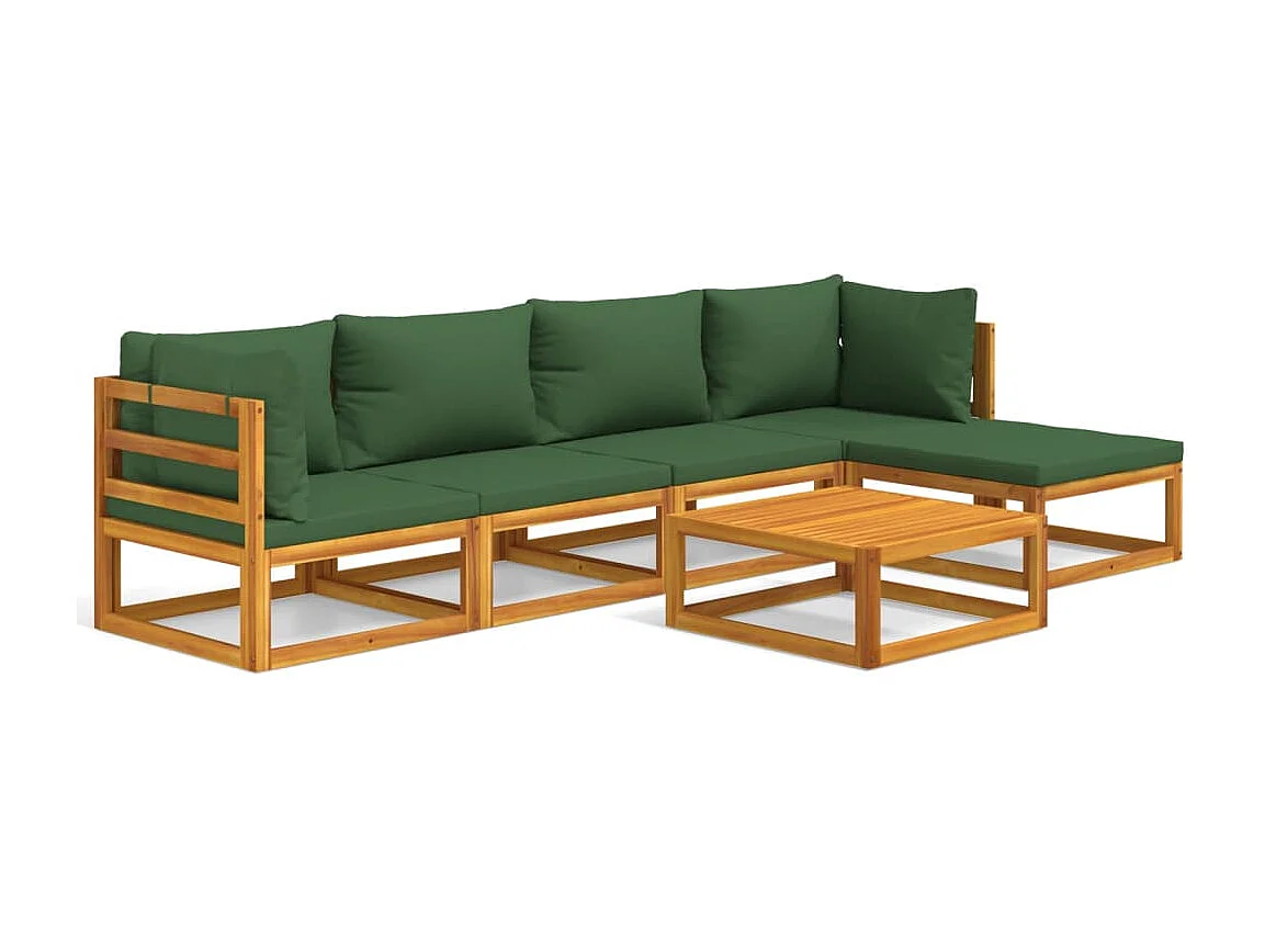 Salon de jardin 6 pcs avec coussins vert bois massif