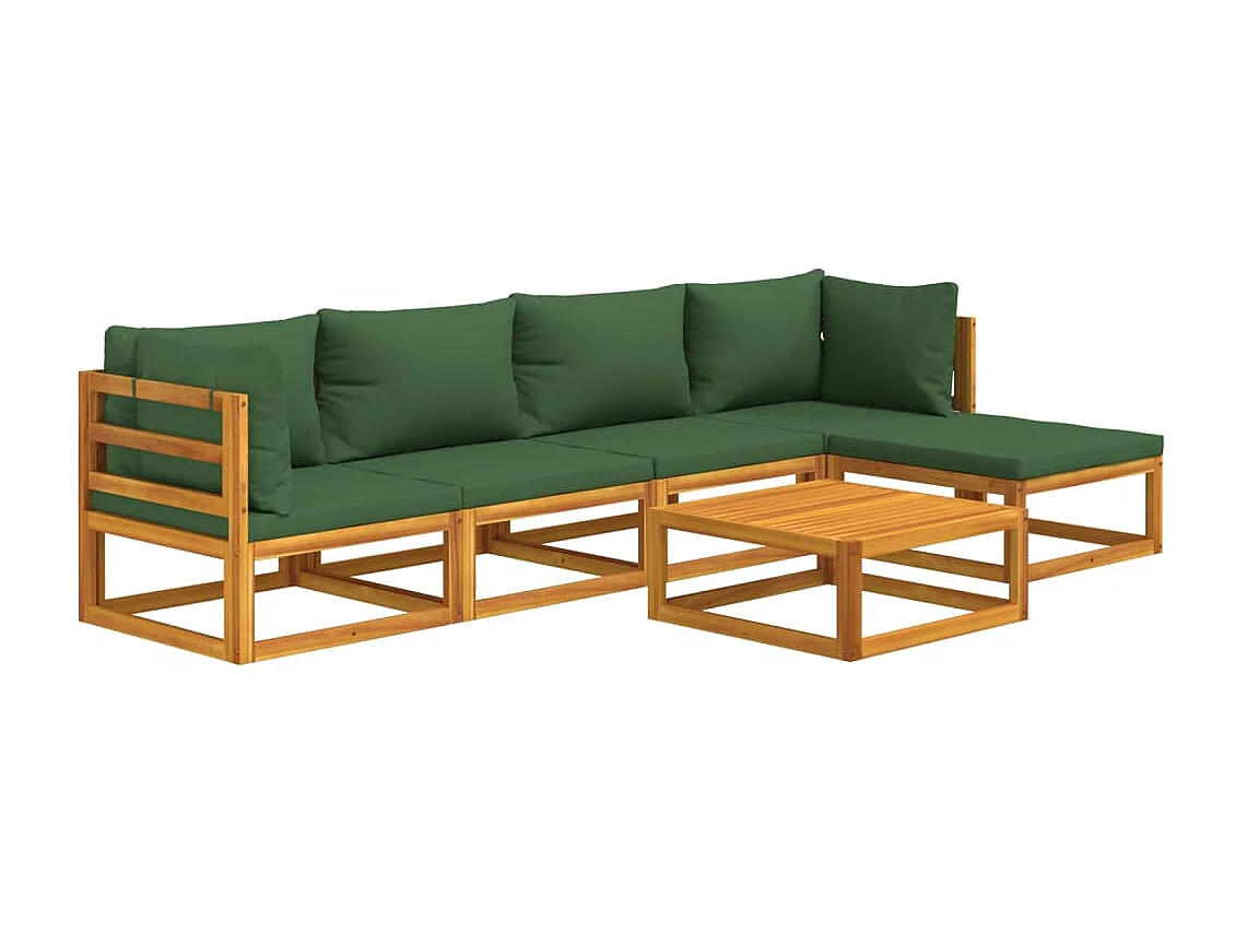 Salon de jardin 6 pcs avec coussins vert bois massif