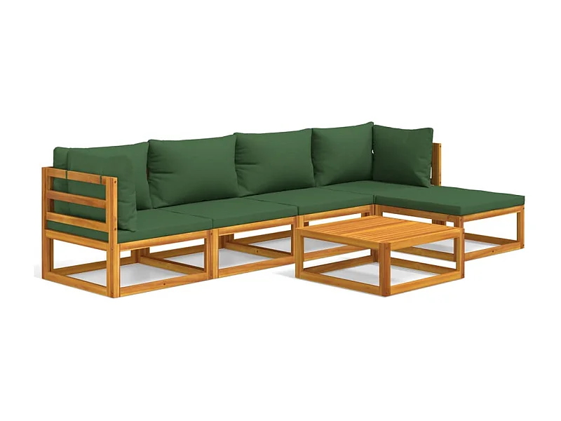 Salon de jardin 6 pcs avec coussins vert bois massif
