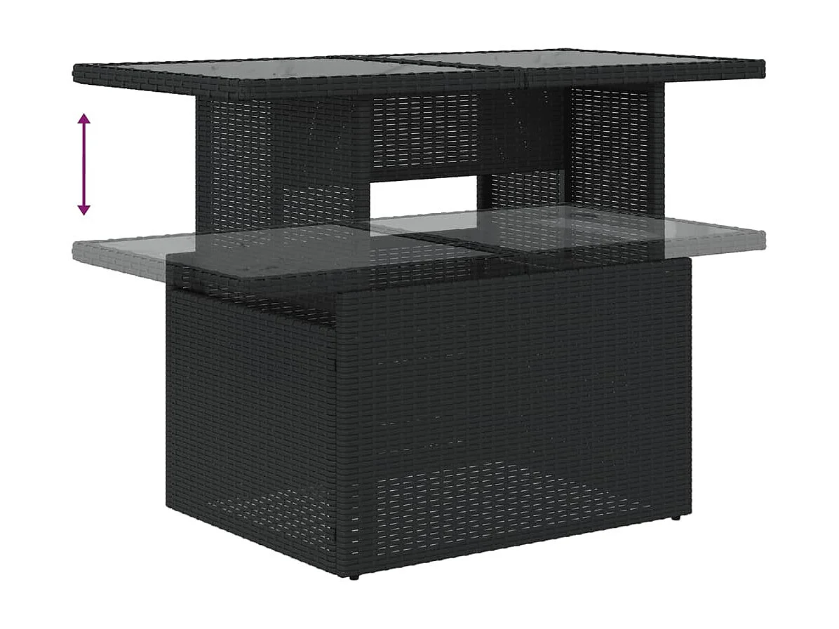 Salon de jardin 7 pcs avec coussins noir résine tressée