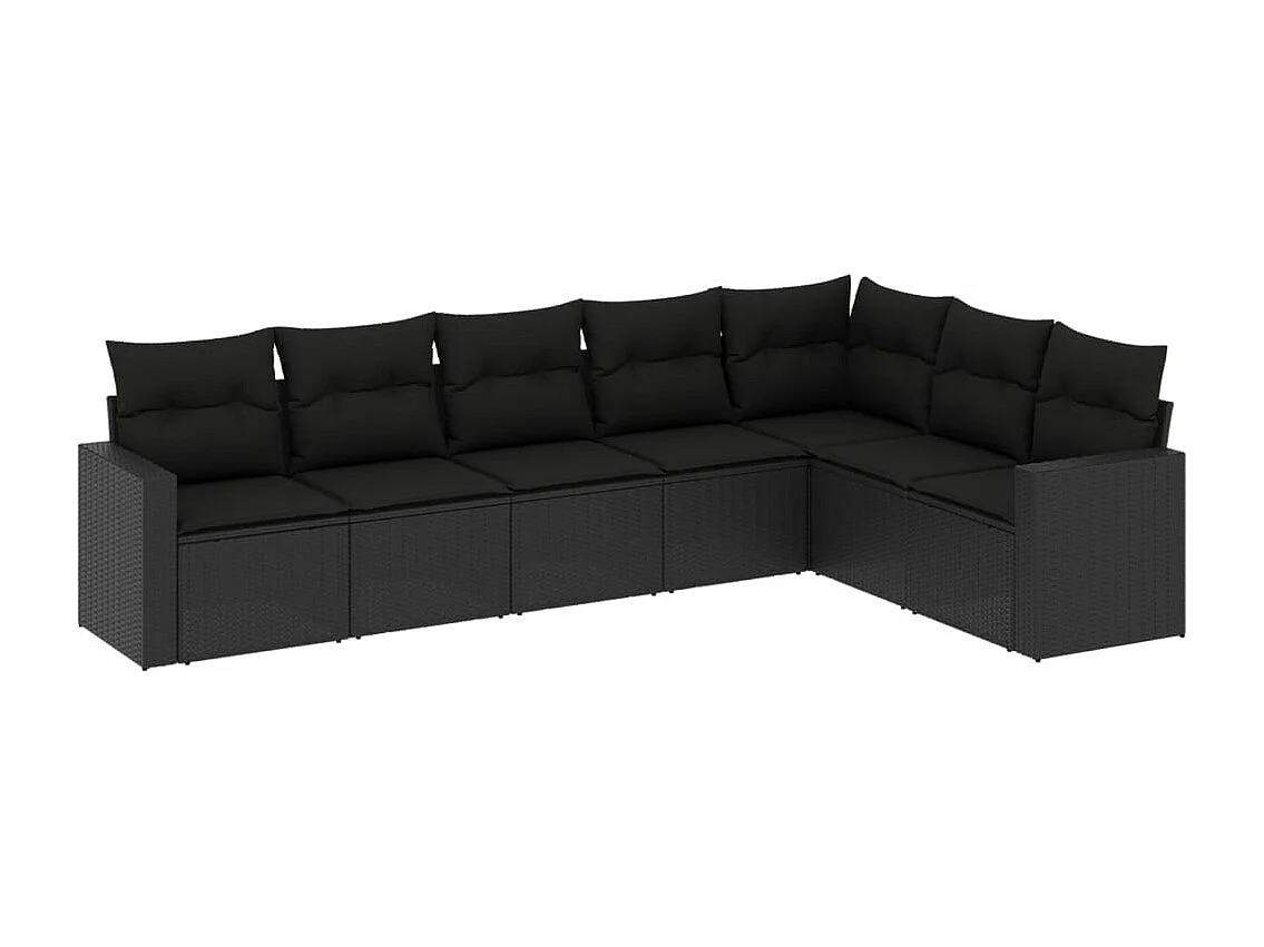Salon de jardin 7 pcs avec coussins noir résine tressée