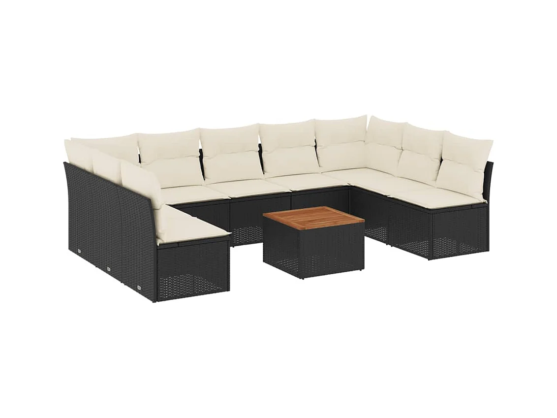 Salon de jardin 10 pcs avec coussins noir résine tressée