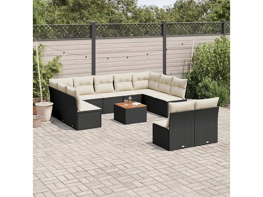 Salon de jardin 12 pcs avec coussins noir résine tressée