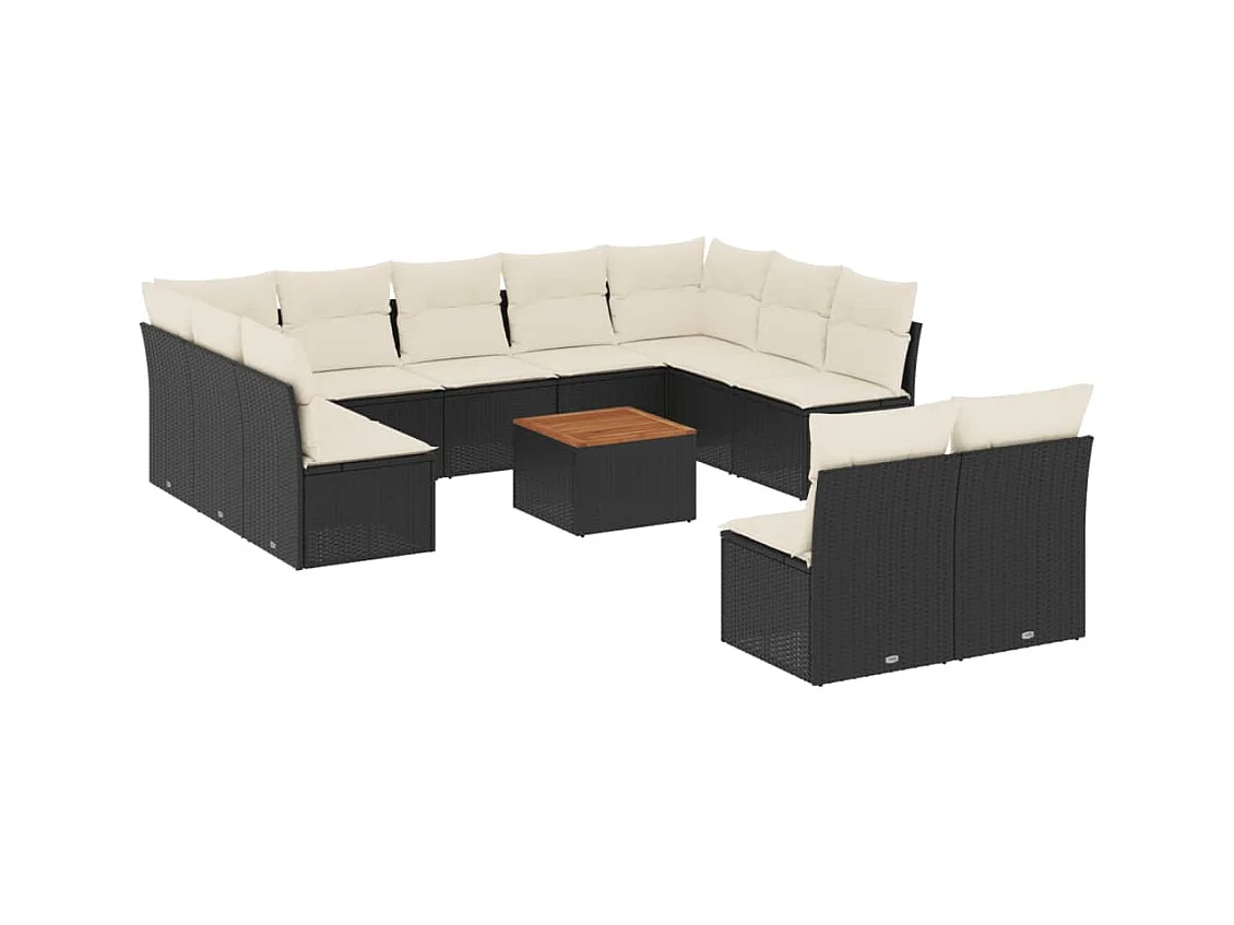 Salon de jardin 12 pcs avec coussins noir résine tressée
