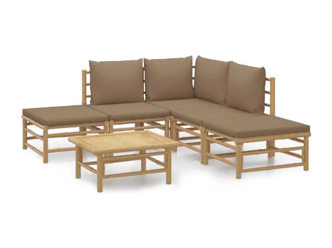 Salon de jardin 6 pcs avec coussins taupe bambou