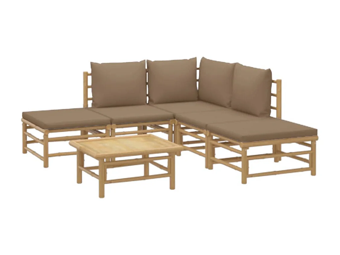 Salon de jardin 6 pcs avec coussins taupe bambou