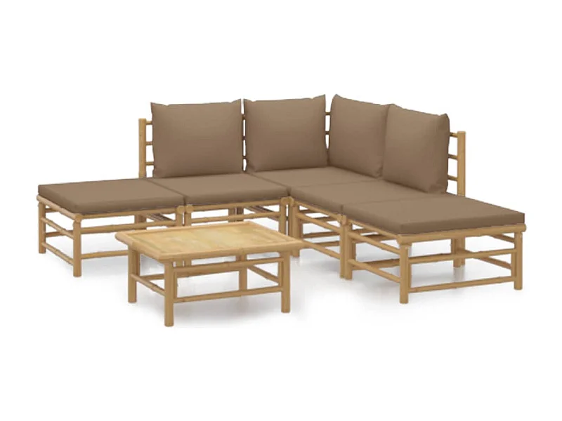 Salon de jardin 6 pcs avec coussins taupe bambou