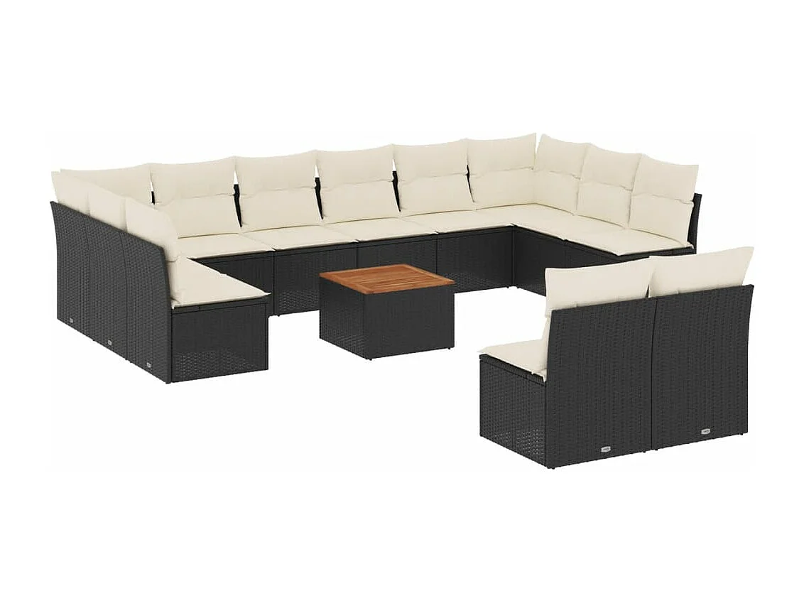 Salon de jardin avec coussins 13 pcs noir résine tressée