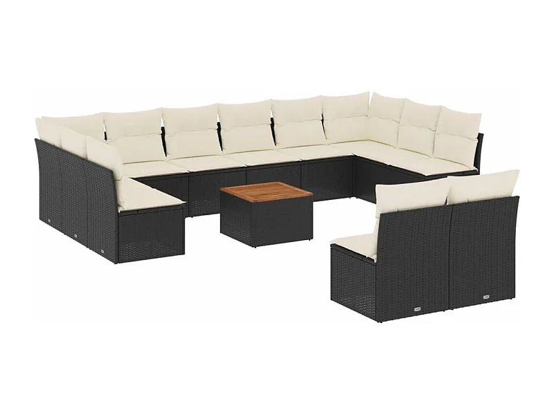 Salon de jardin avec coussins 13 pcs noir résine tressée