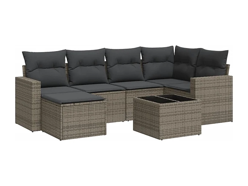 Salon de jardin avec coussins 7 pcs gris résine tressée
