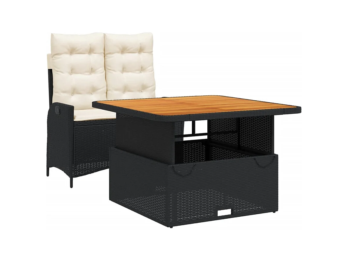 Ensemble à manger de jardin coussins 2pcs noir résine tressée