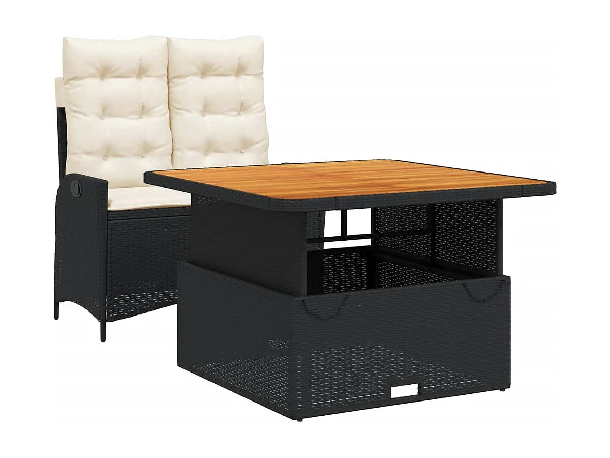 vidaXL Set comedor de jardín 2 pzas con cojines ratán sintético negro