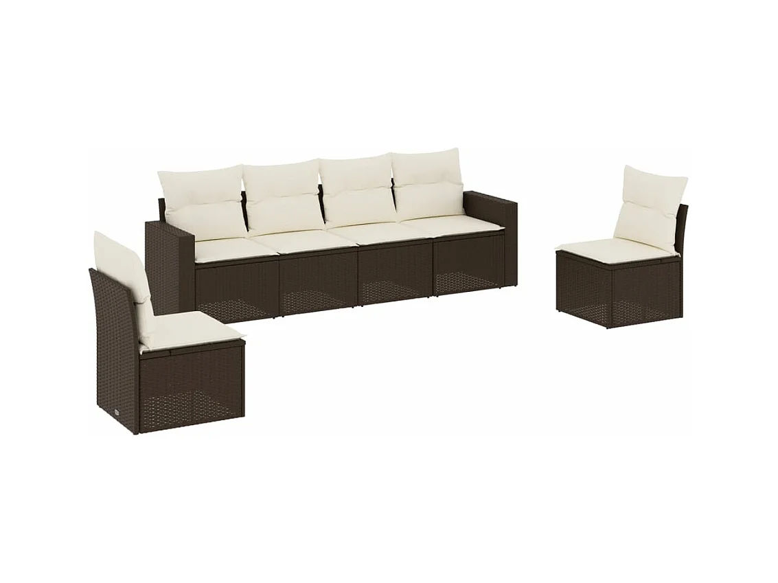 Salon de jardin avec coussins 6 pcs marron résine tressée