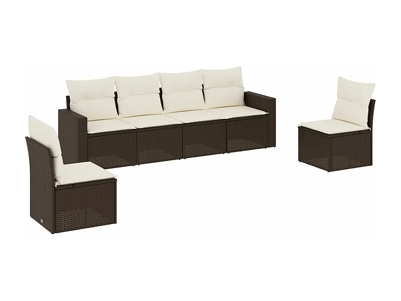 Salon de jardin avec coussins 6 pcs marron résine tressée