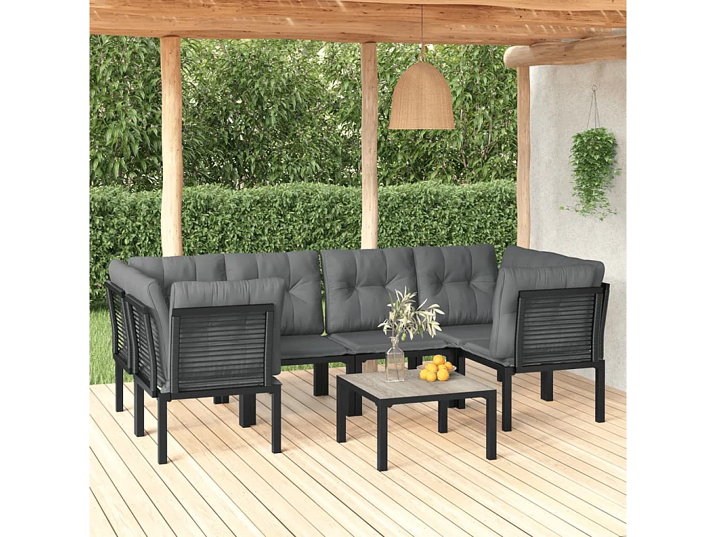 Salon de jardin 7 pcs noir et gris résine tressée