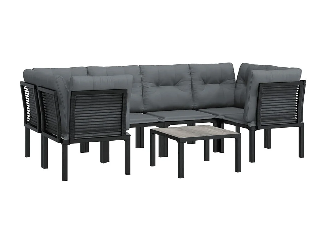 Salon de jardin 7 pcs noir et gris résine tressée