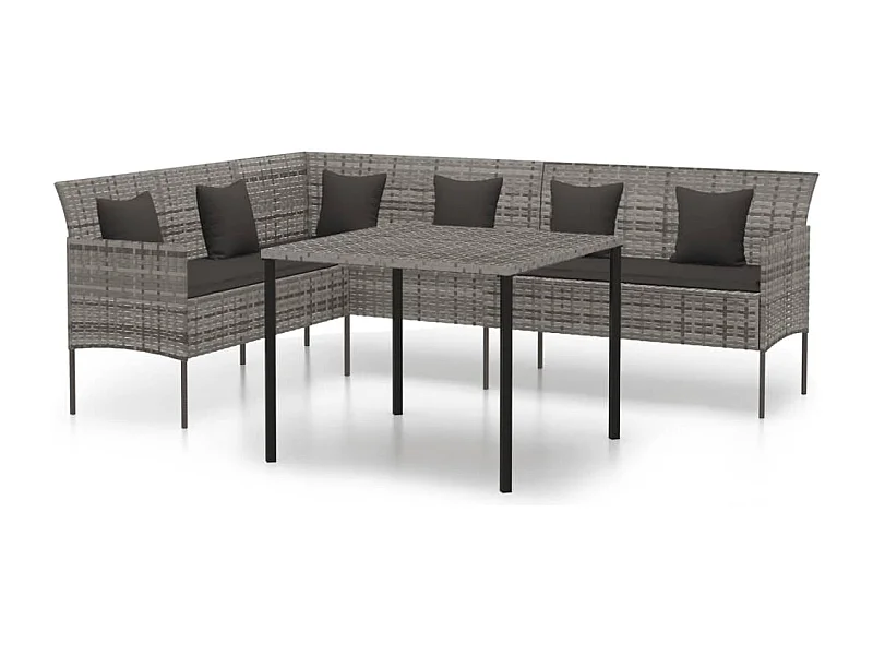 Ensemble à manger de jardin et coussins 2 pcs gris rotin