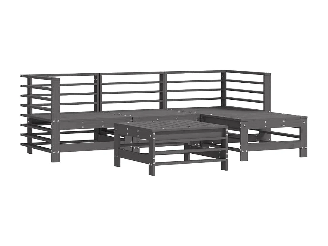 Salon de jardin 5 pcs avec coussins gris bois massif