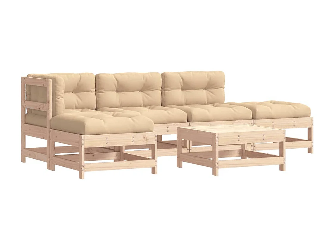 Salon de jardin 6 pcs avec coussins bois massif