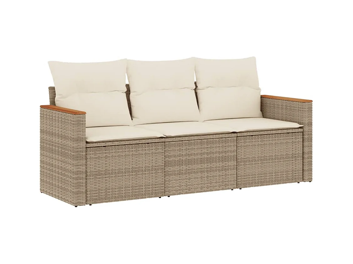 Salon de jardin avec coussins 3 pcs beige résine tressée