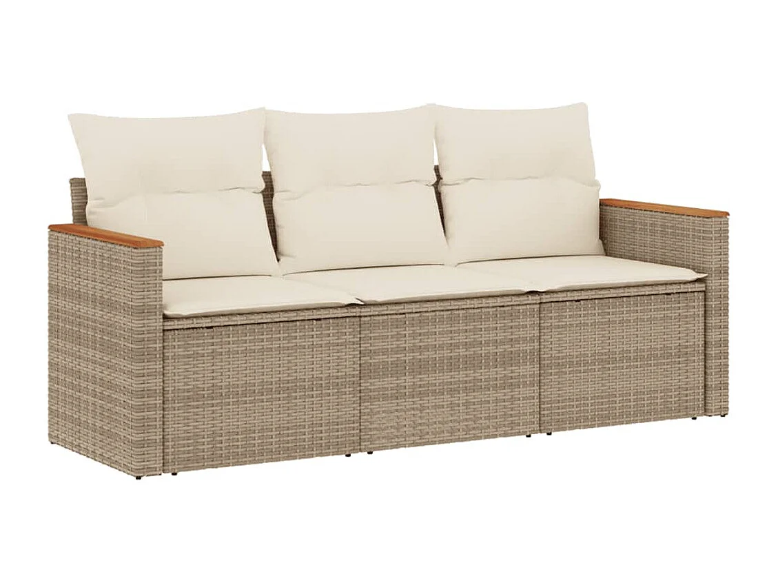 Salon de jardin avec coussins 3 pcs beige résine tressée