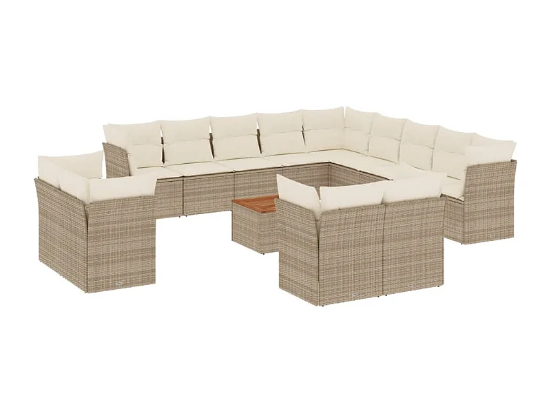 Salon de jardin avec coussins 14 pcs beige résine tressée